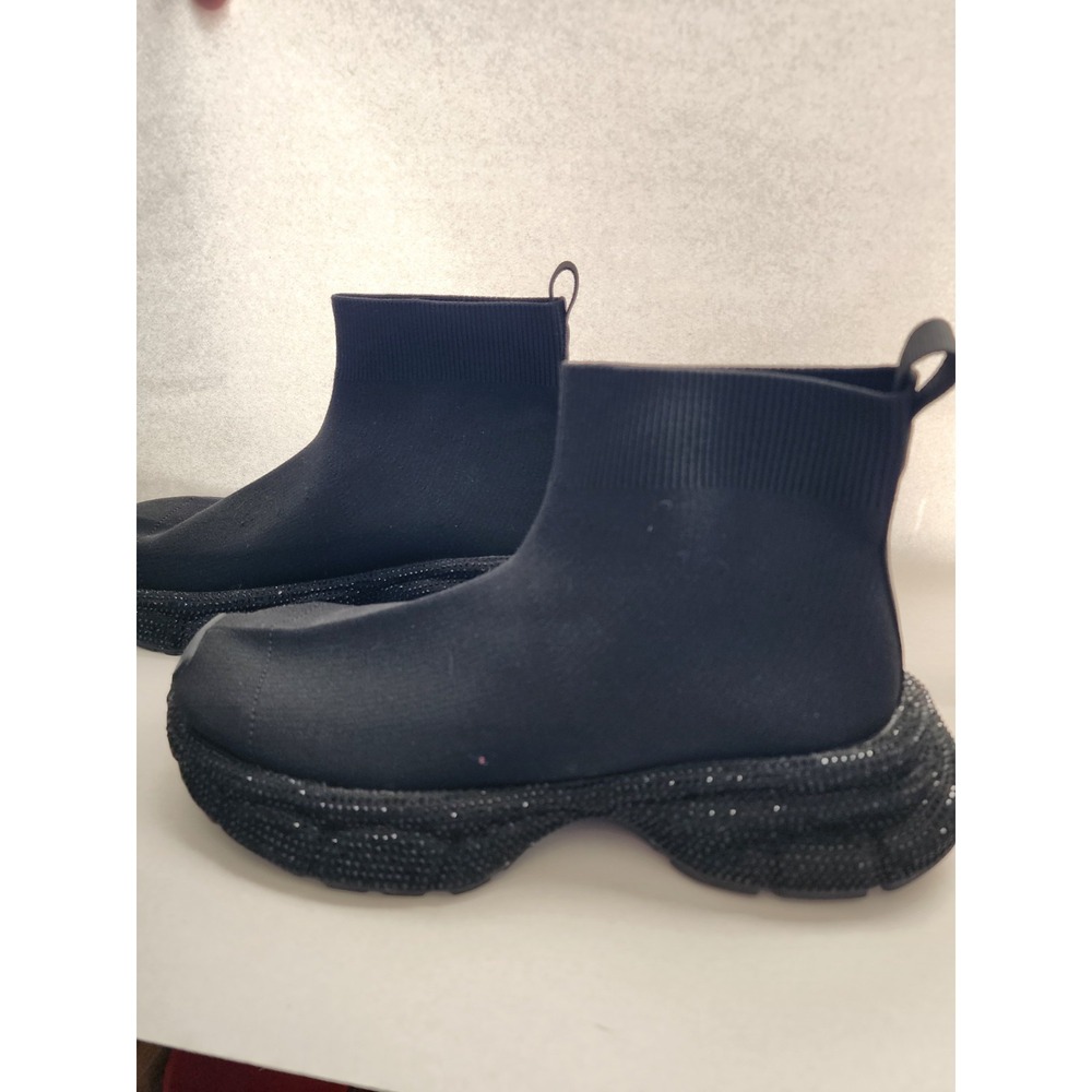 Cape Robbin Lynelle Black Rhinestone Platform Sock Sneaker Boots Womens size 9